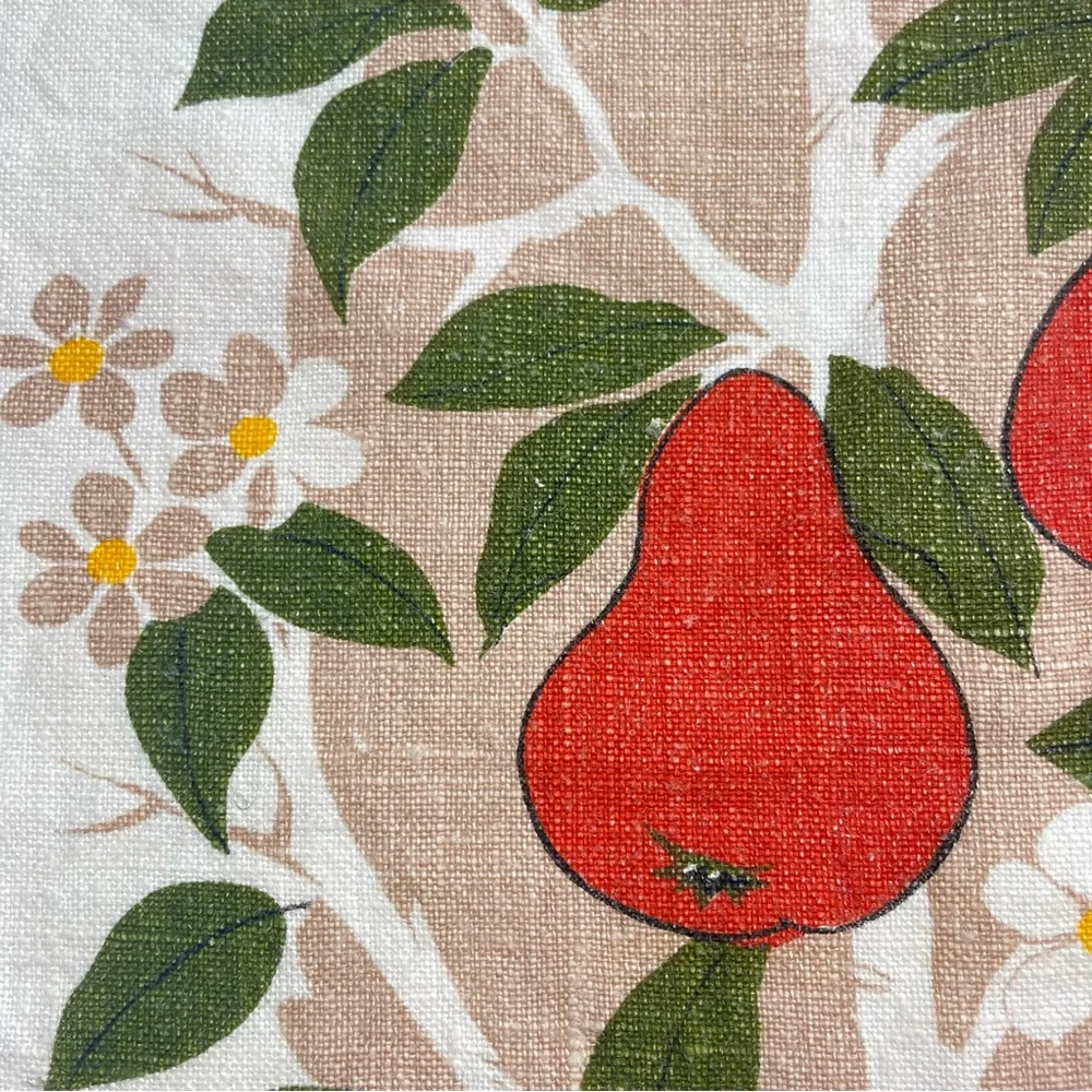 Vintage Tea Towel‎ Pear Print Retro Fruit Branches Produce Kitchen Linens Orange